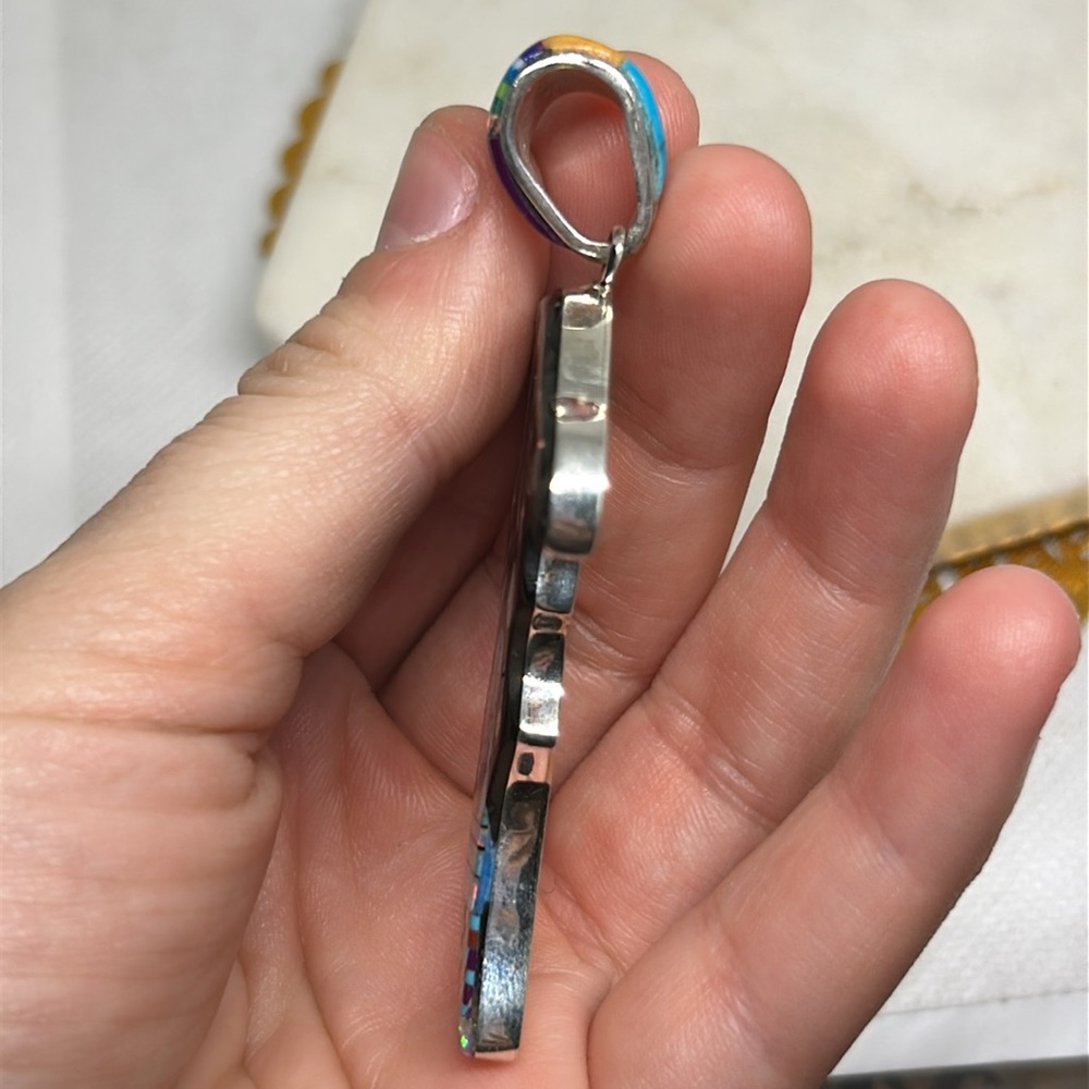 Native style galaxy inlay eagle pendant 925 - Picture 5 of 6